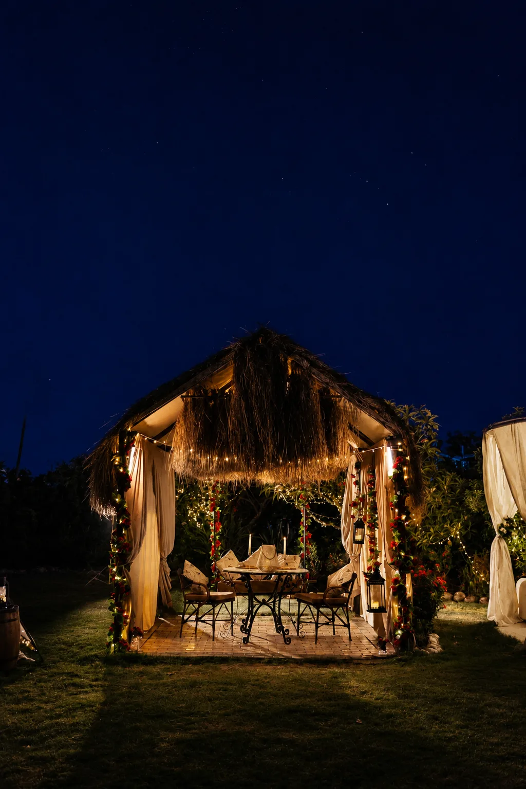 Romantic Tent — romantic dining setting at The Backyard